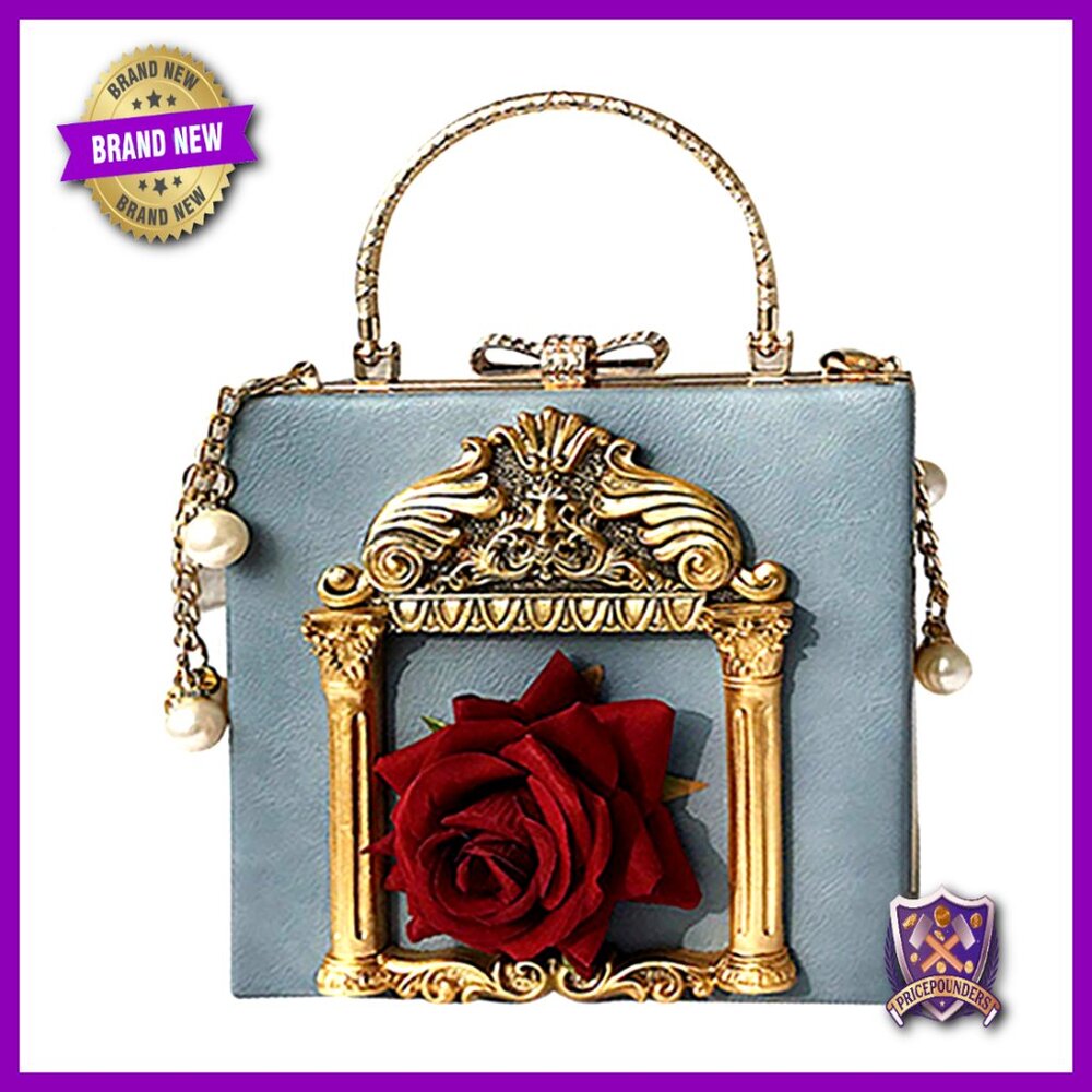 Elegant Evening Clutch Baroque Style Formal Purse Pearl Chain Crossbody